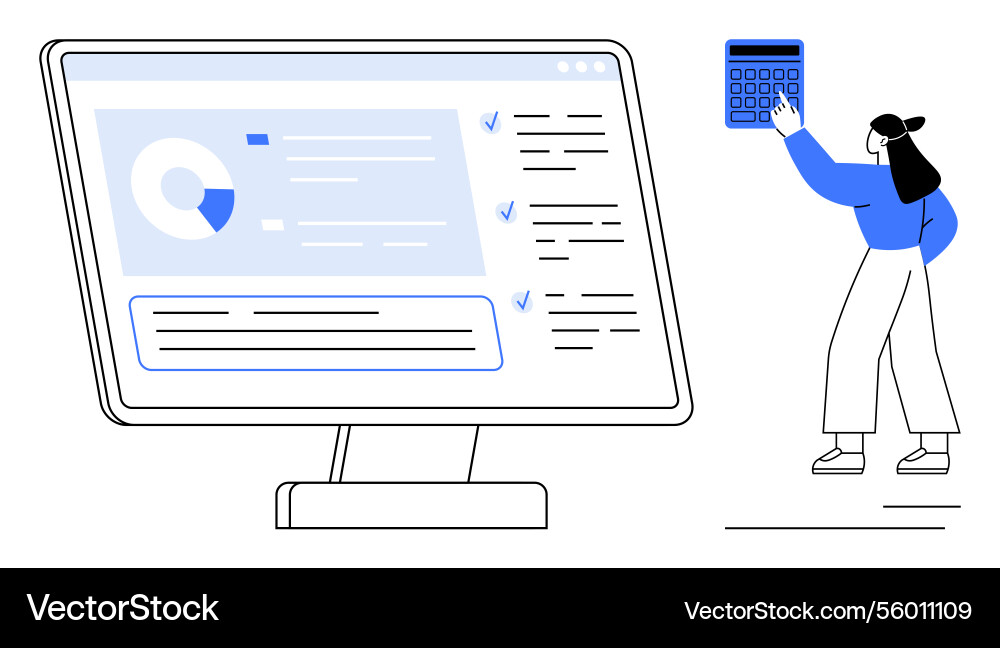 Professional analyzing data on large desktop Vector Image
