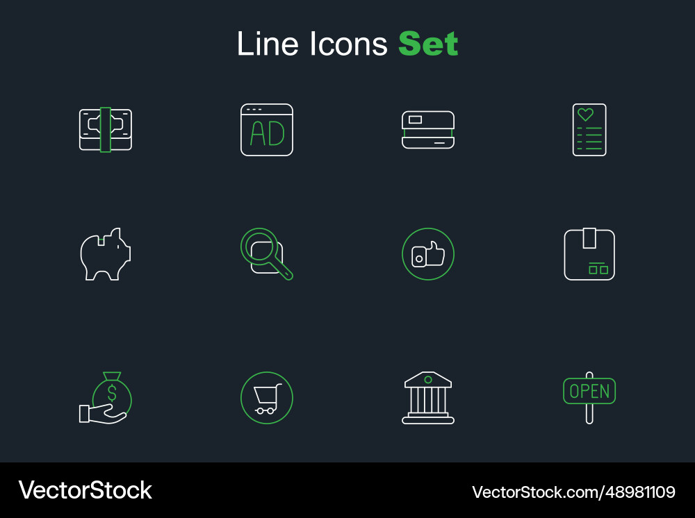 Set line hanging sign with text open bank Set line hanging sign with text open bank vector image