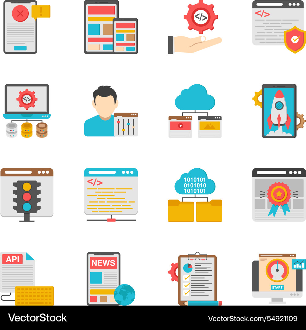 Set of programming and development flat icons Vector Image