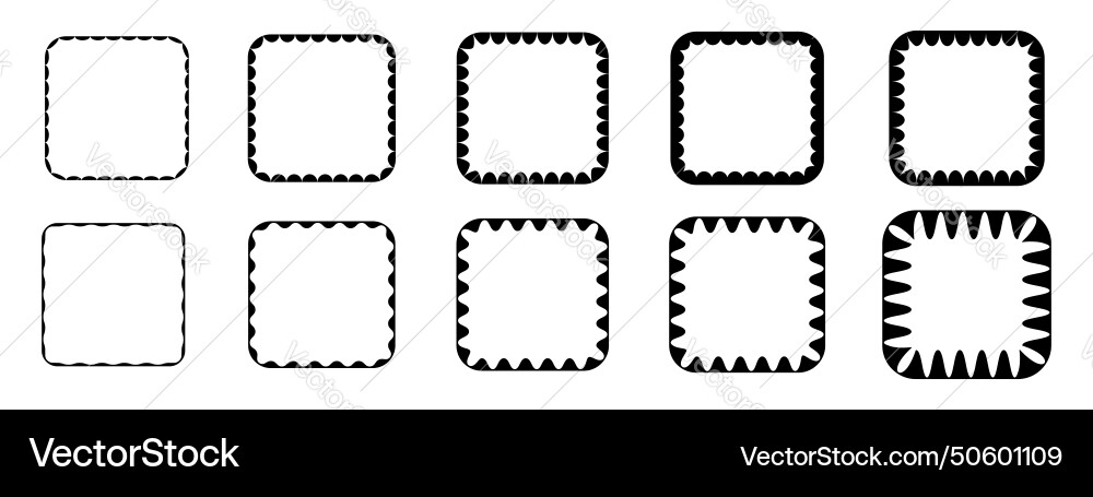 Set of square frames with wiggly inner borders Vector Image
