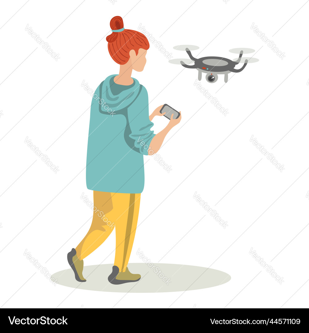 Teenager girl playing with drone outdoor Teenager girl playing with drone outdoor vector image