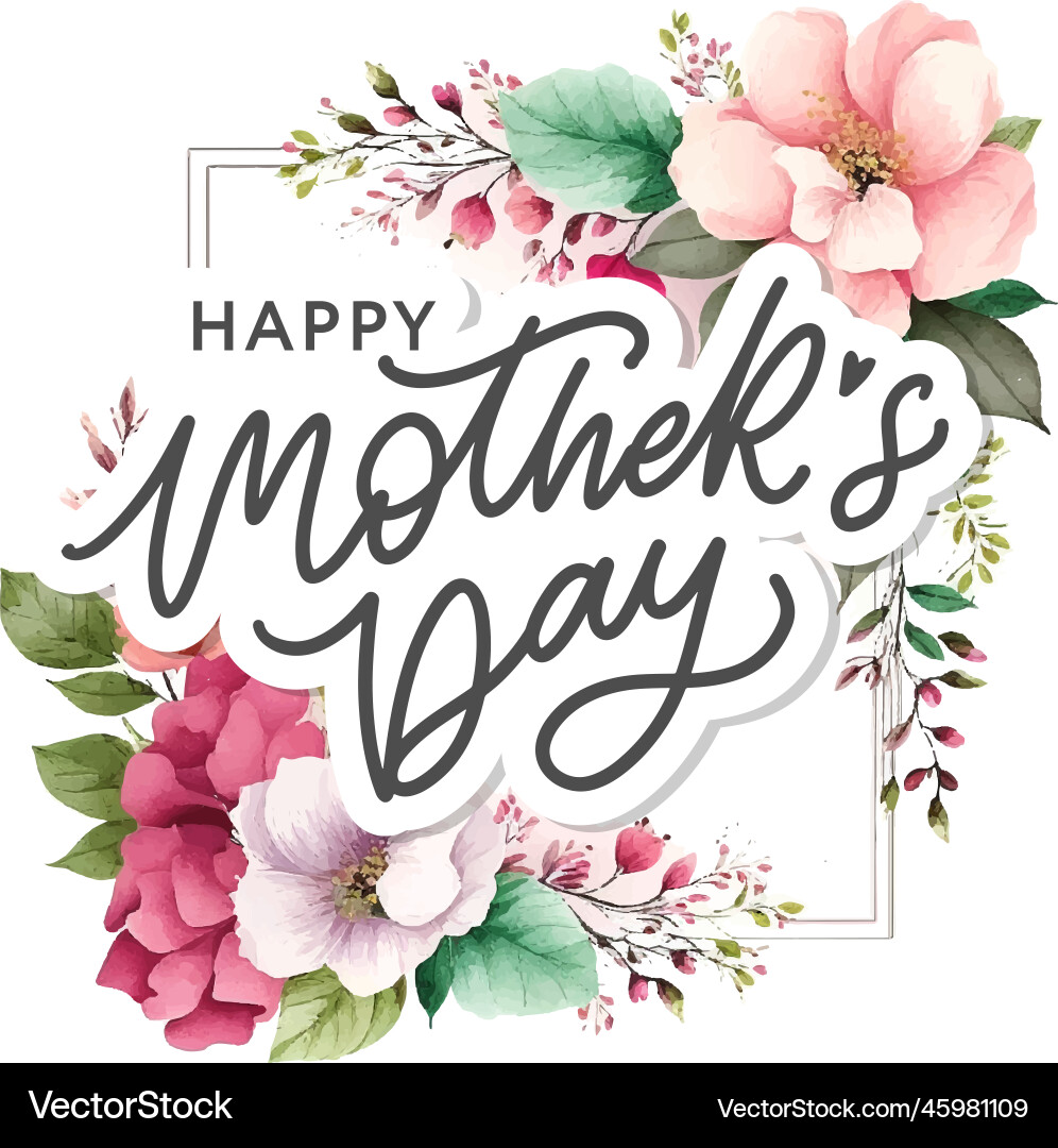 Watercolor mothers day greeting card with flowers Watercolor mothers day greeting card with flowers vector image