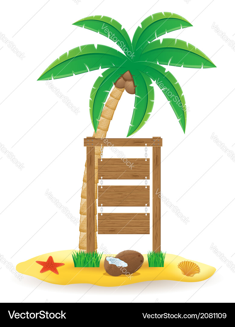 Wooden Pointer Board with Palm Tree vector image