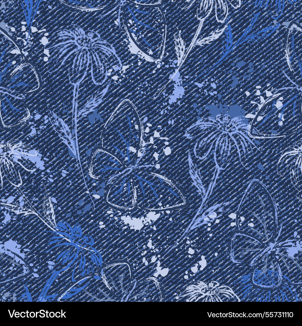 Abstract denim pattern with nature elements Abstract denim pattern with nature elements vector image