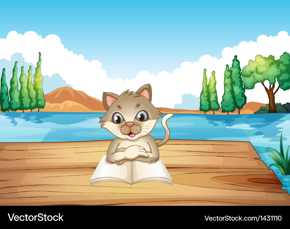 Cat Reading on a Dock Vector Image