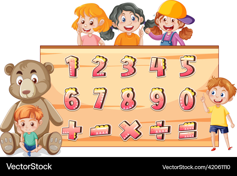 Counting number 0 to 9 and math symbols Counting number 0 to 9 and math symbols vector image