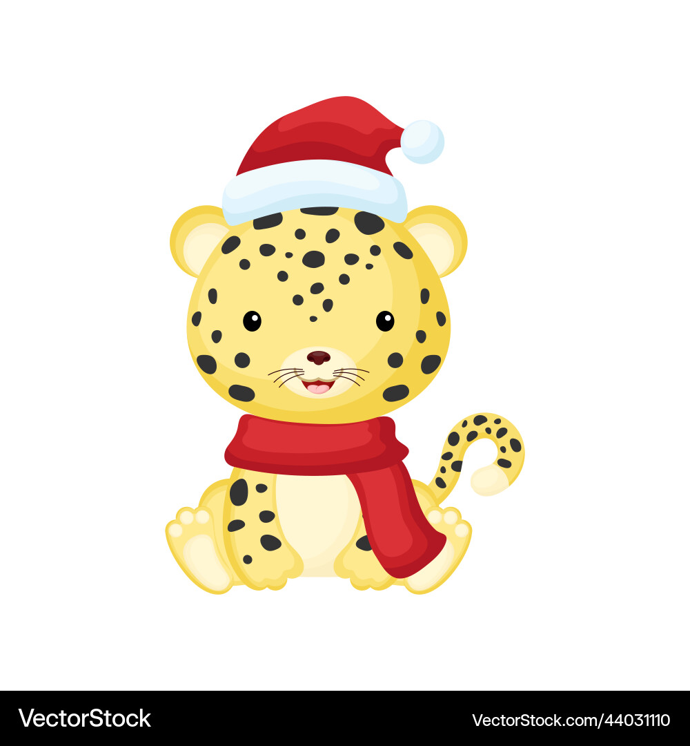 Cute little cheetah sitting in a santa hat Cute little cheetah sitting in a santa hat vector image