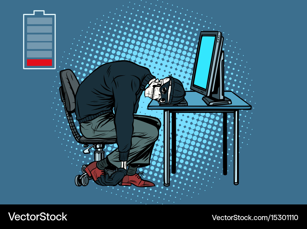 Dead hacker skeleton at the computer vector image