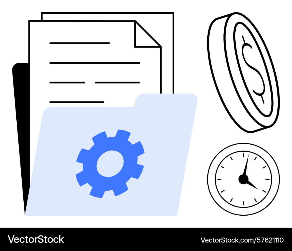Document management with gear folder clock vector image