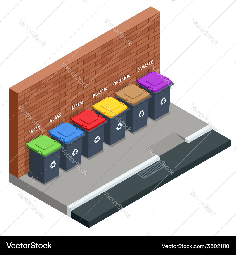 Isometric Waste Sorting Containers vector image