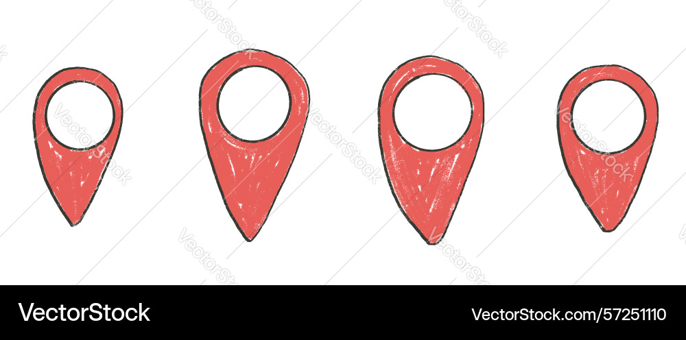 Location map pin crayon drawn set road pointer Location map pin crayon drawn set road pointer Vector Image