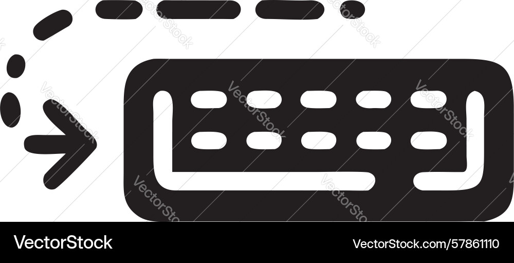 Minimalist black keyboard icon with dashed arrow vector image