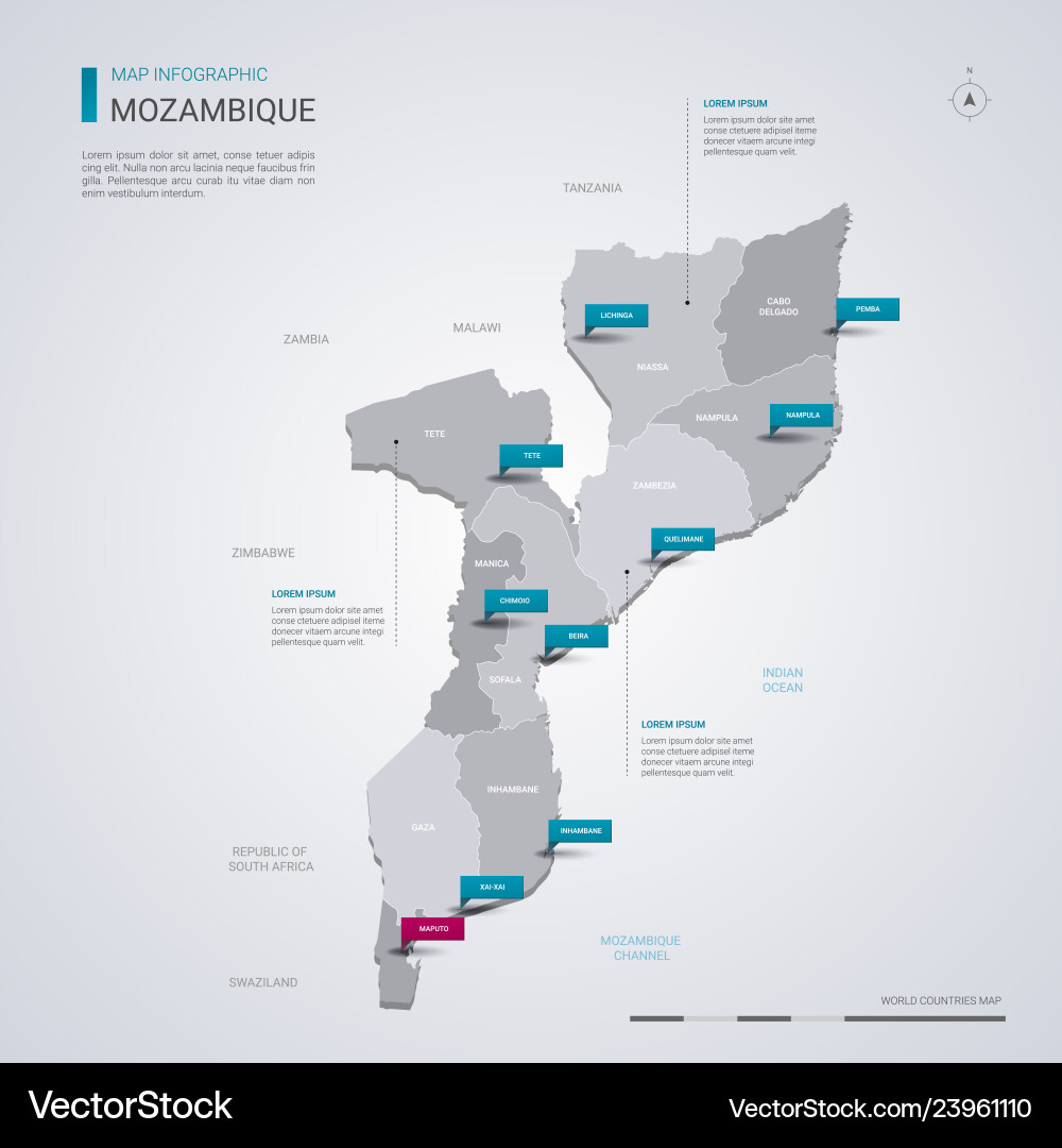 Mozambique map with infographic elements pointer vector image