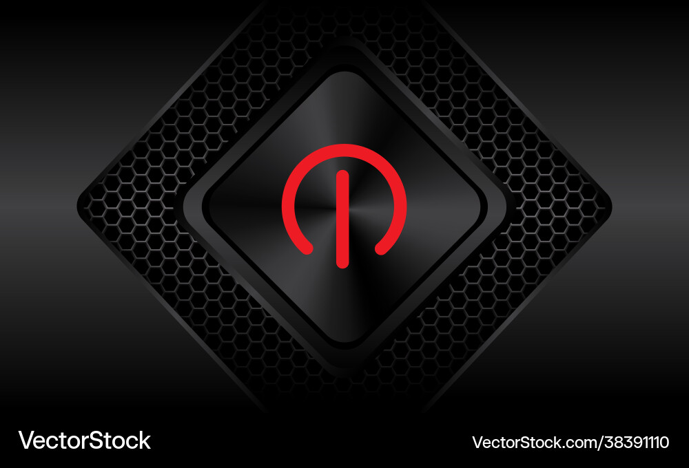 Red Hexagon Power Button - Metallic Mesh vector image