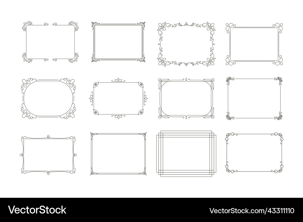 Set curly horizontal rectangular frames the frame vector image