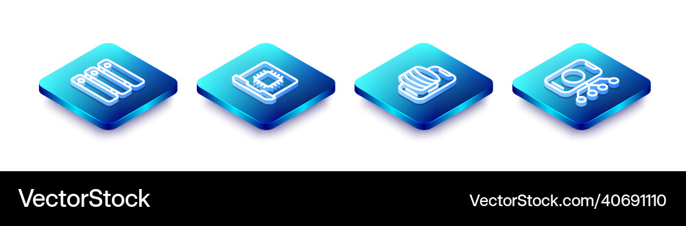 Set isometric line server data processor cpu Set isometric line server data processor cpu vector image