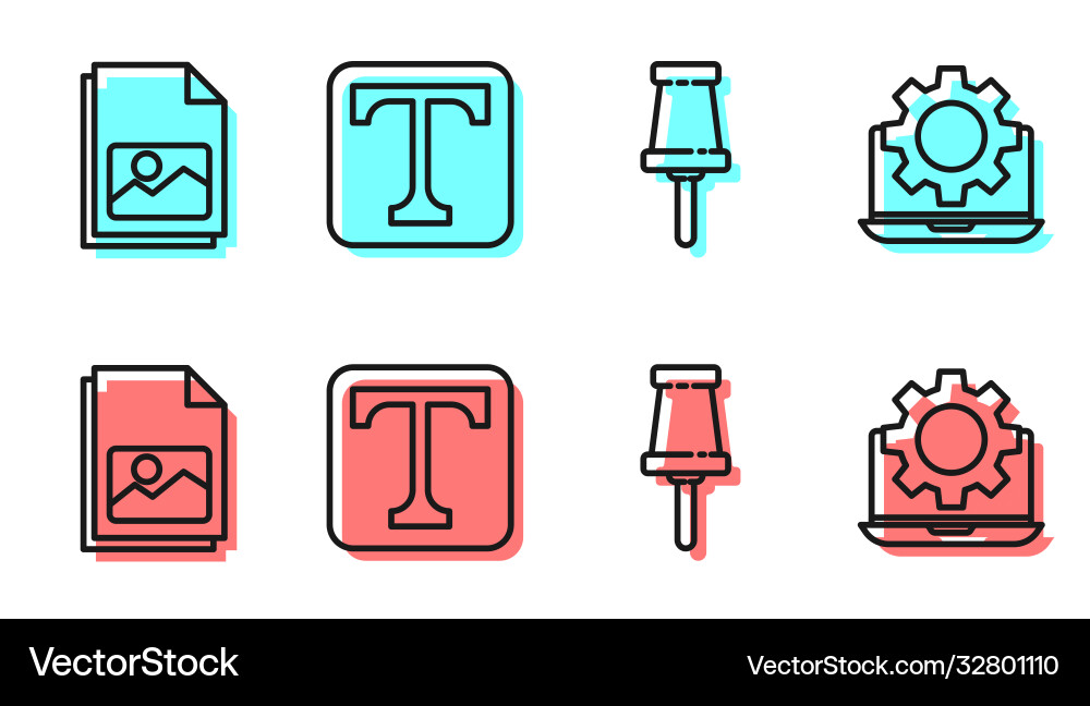 Set line push pin picture landscape text Vector Image