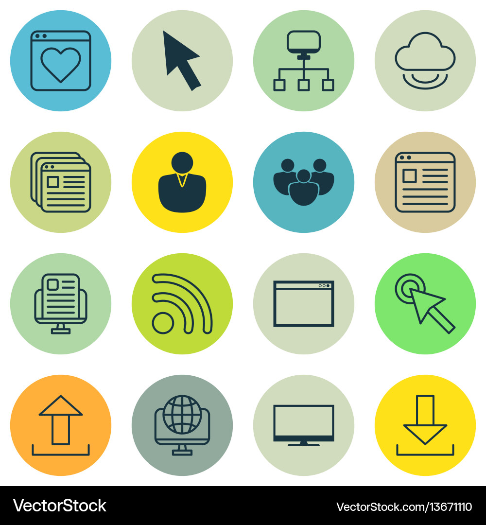 Set of 16 online connection icons includes Set of 16 online connection icons includes vector image
