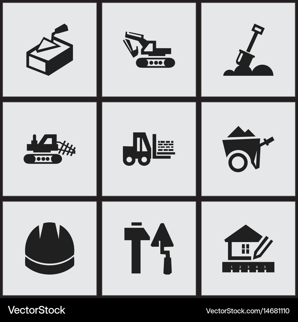 Set of 9 editable building icons includes symbols Vector Image