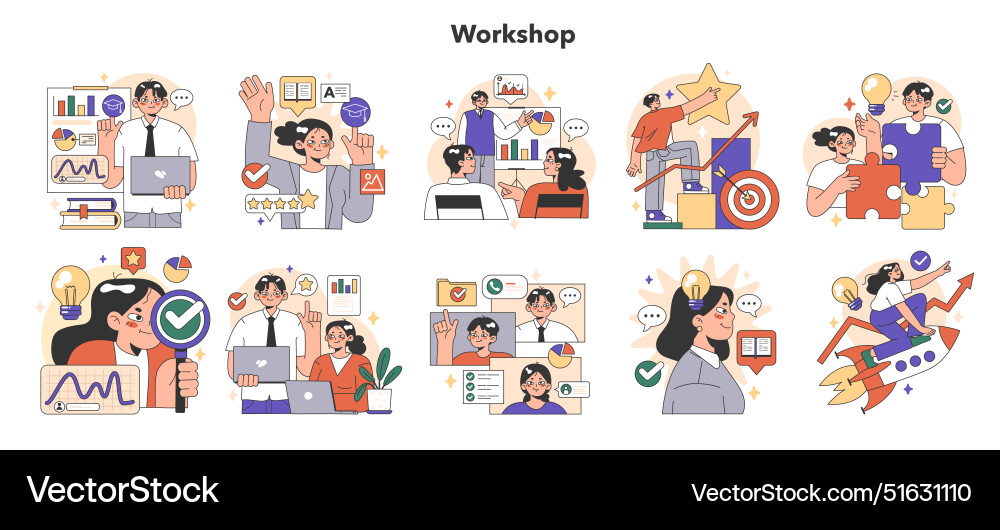 Training workshop set interactive Training workshop set interactive vector image