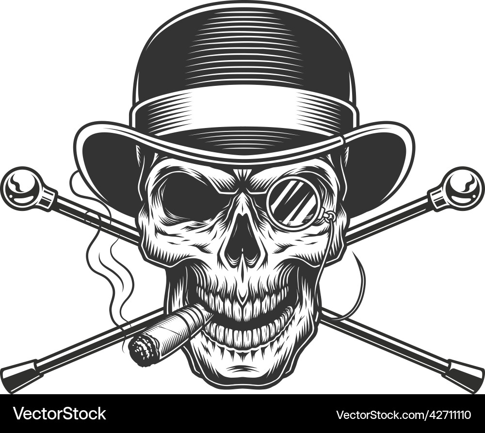 Vintage Gentleman Skull with Cigar Vector Image