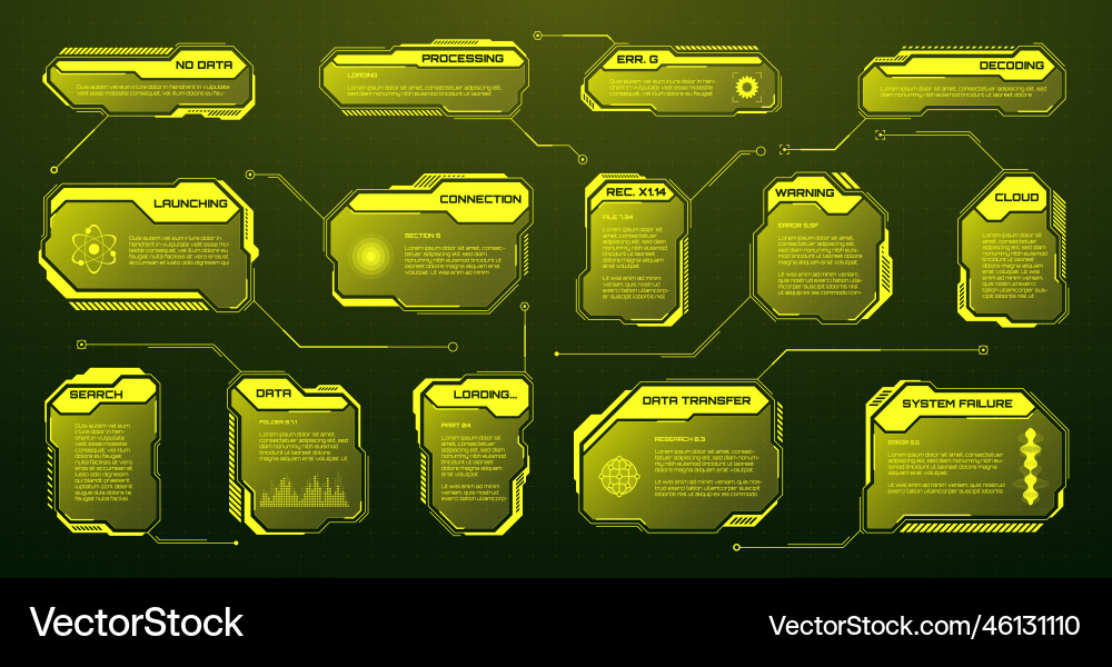 Yellow futuristic hud ui elements sci-fi user Yellow futuristic hud ui elements sci-fi user vector image