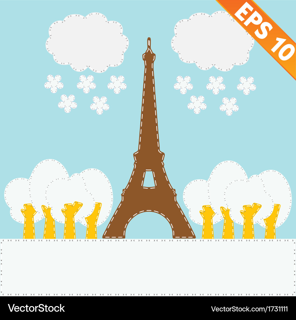 Eiffel tower with stitch style background vector image