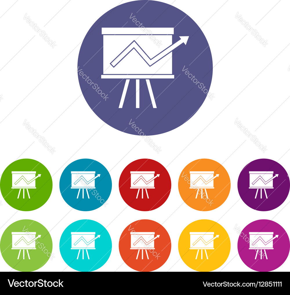 Flip chart with statistics set icons vector image