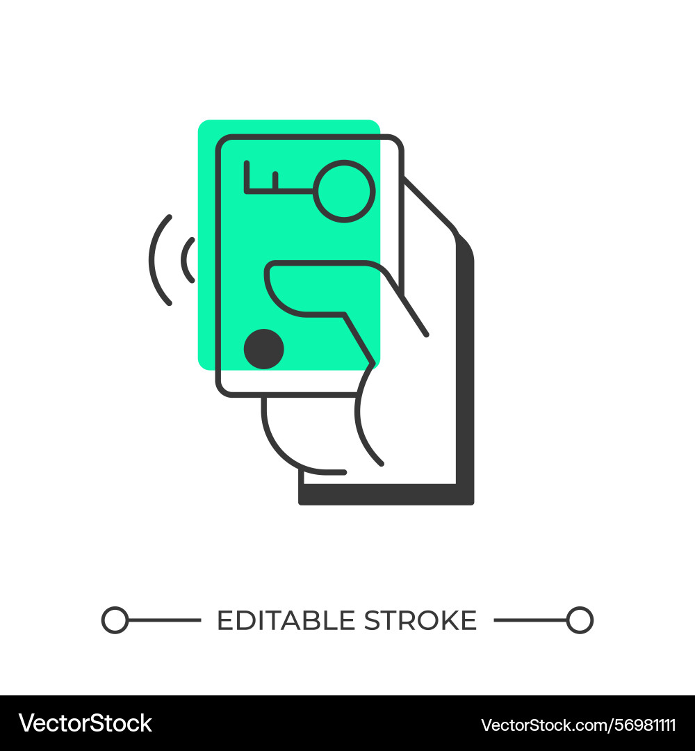 Hand with keycard offset shadow line icon vector image