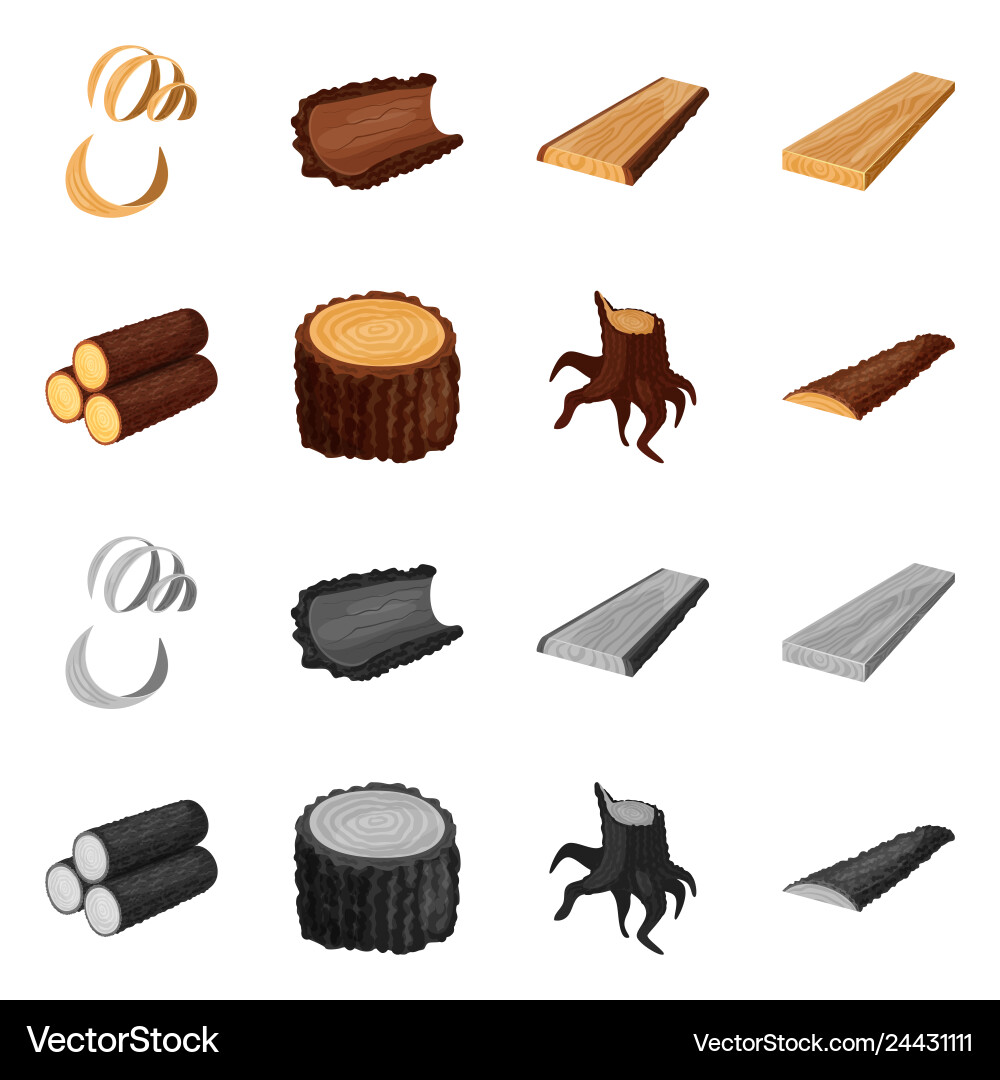 Isolated object of tree and raw sign collection Vector Image