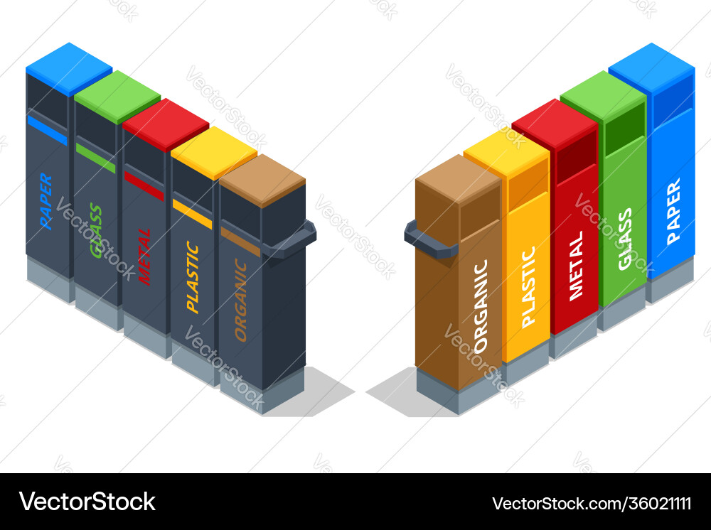 Isometric garbage containers different types vector image