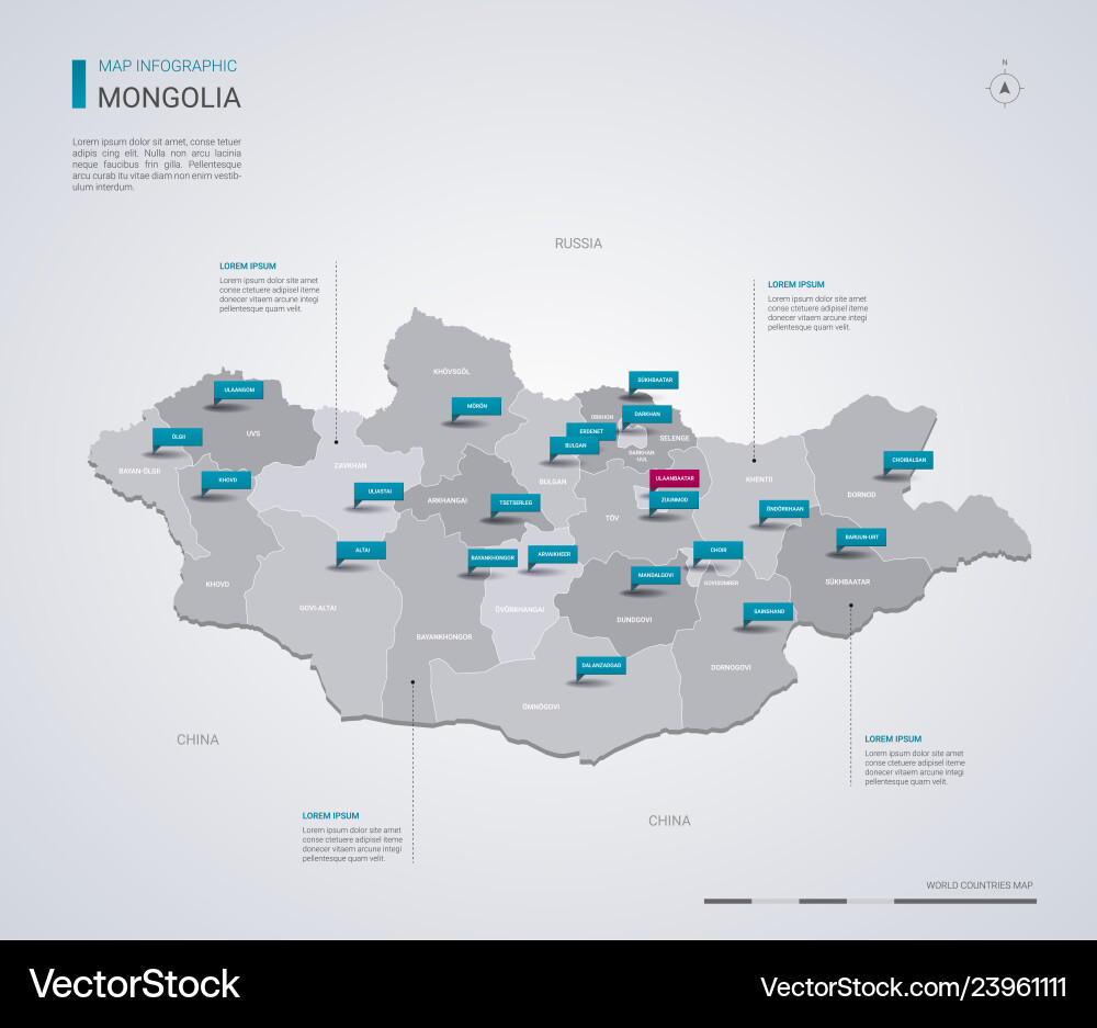 Mongolia map with infographic elements pointer Mongolia map with infographic elements pointer vector image