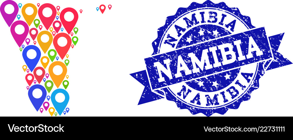 Mosaic map of namibia with pointers vector image