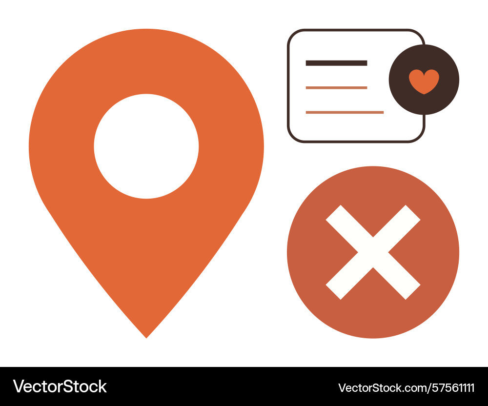 Orange location pin cancel button and message Orange location pin cancel button and message vector image