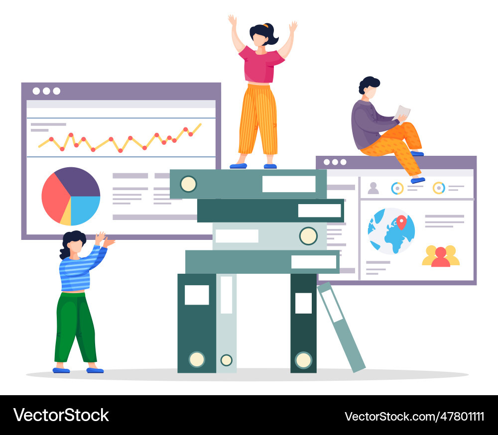 People working at joint business project using People working at joint business project using vector image