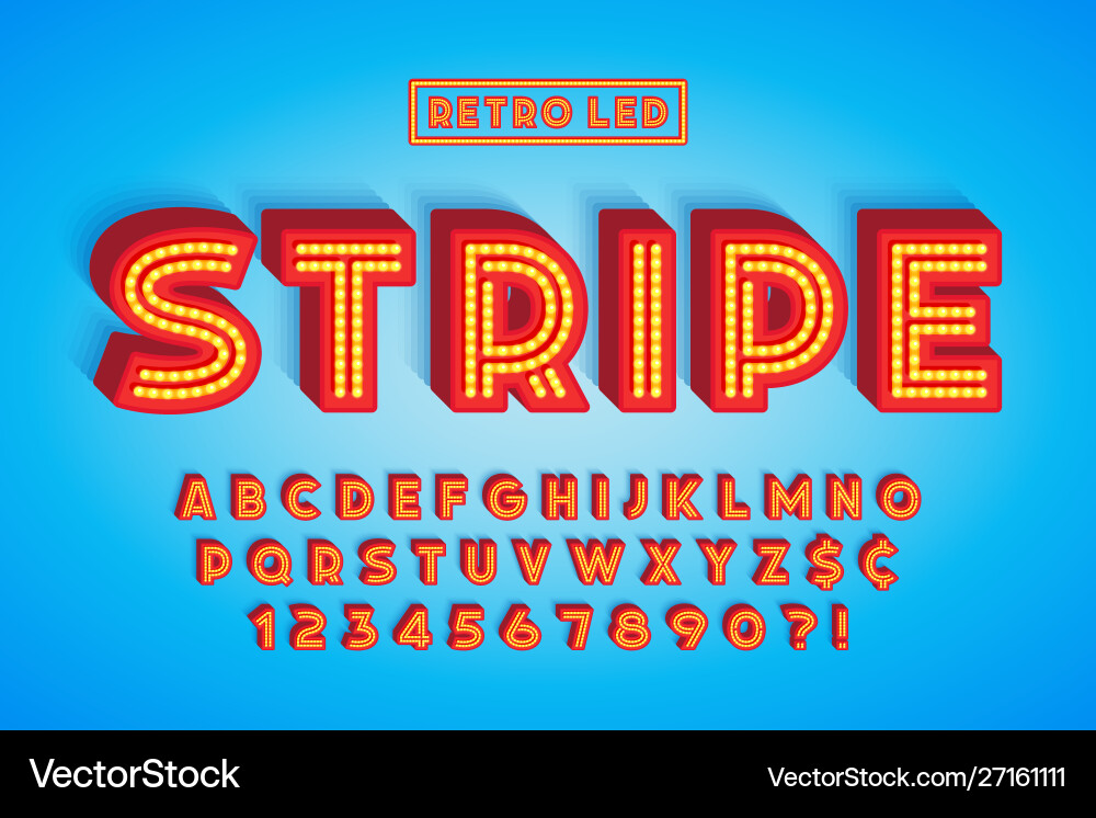 Retro led stripe font design letters and numbers Retro led stripe font design letters and numbers vector image