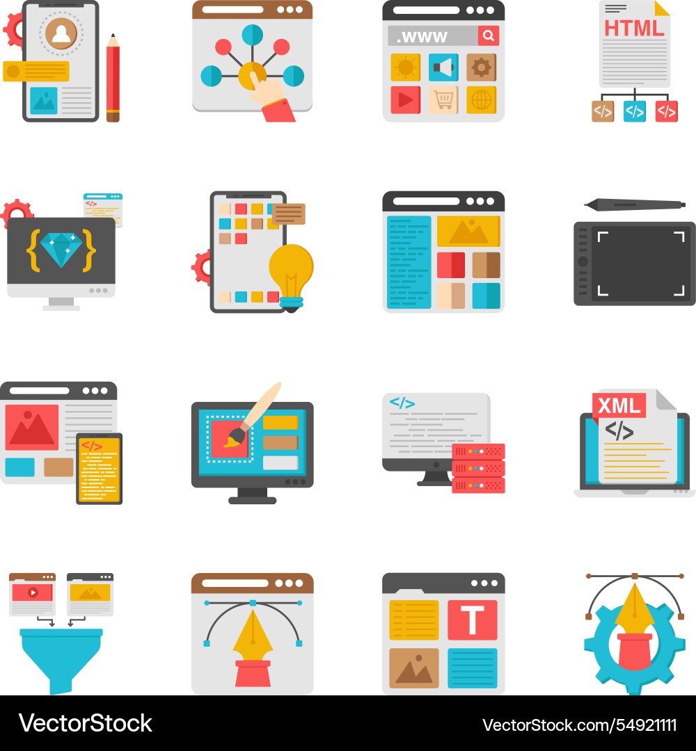Set of programming and development flat icons vector image