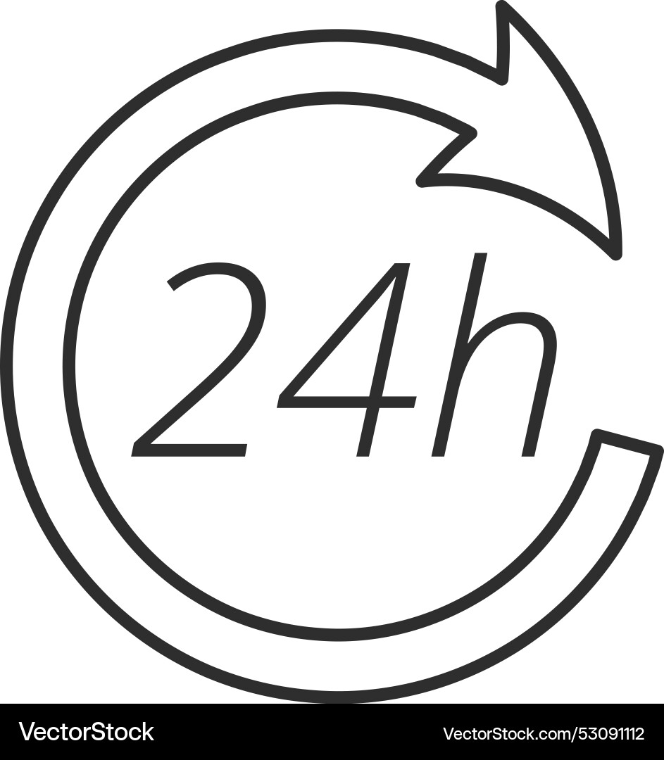 24 hours working service line icon with round vector image