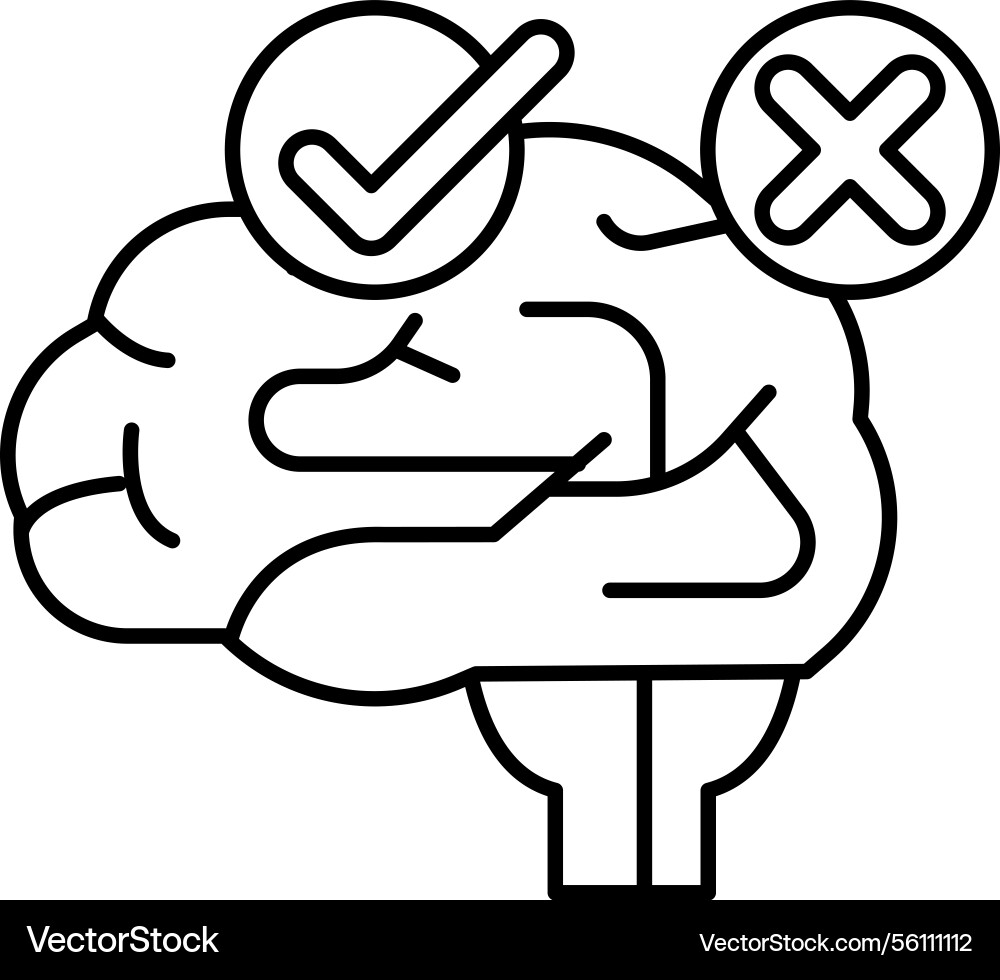 A brain with check mark on it and an x A brain with check mark on it and an x vector image