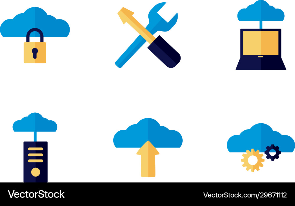 Bundle cloud computing flat style icons Bundle cloud computing flat style icons vector image