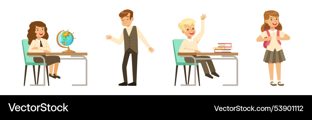 Cute boy and girl character in school uniform Cute boy and girl character in school uniform vector image