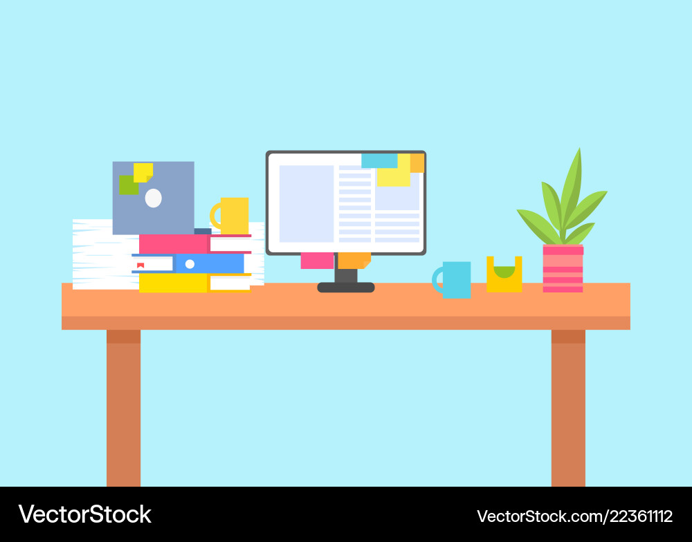 Desk with Documents and Computer vector image