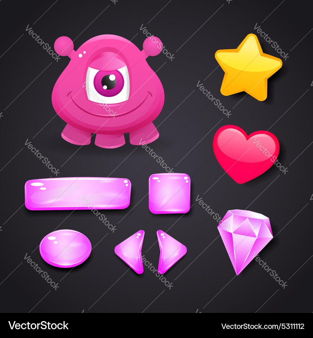 Interface icons for game design with monster vector image