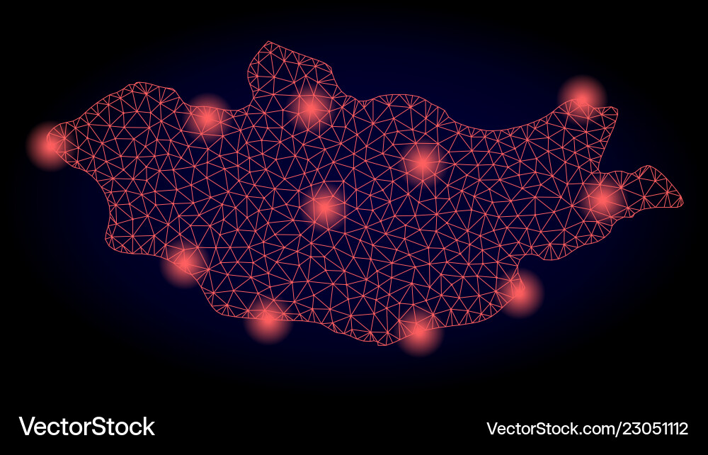 Polygonal network mesh map of mongolia with red Polygonal network mesh map of mongolia with red vector image