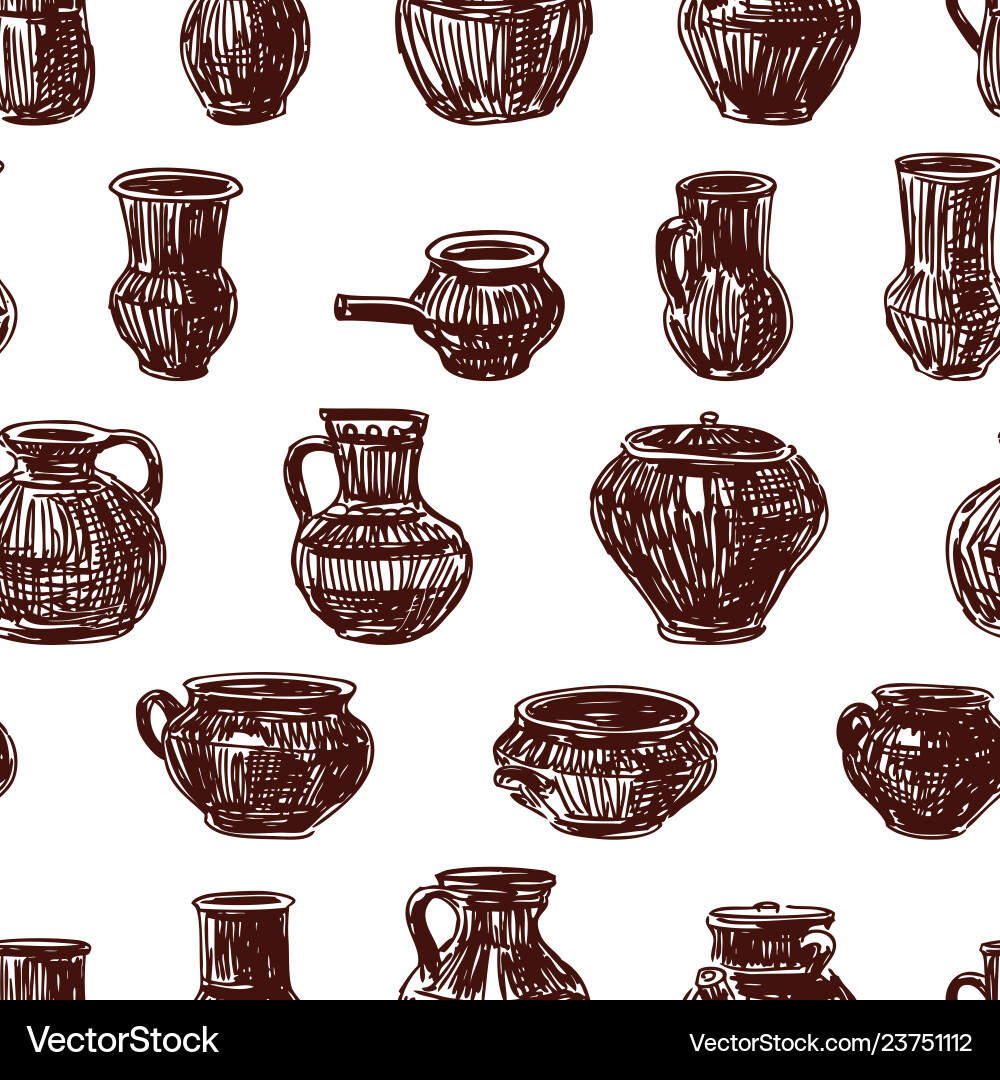 Seamless pattern of clayware sketches vector image