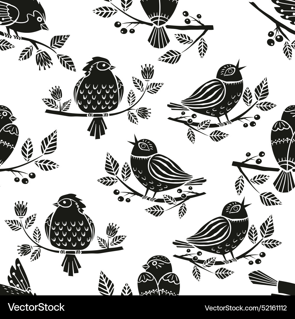 Seamless pattern spring bird sitting on a branch Vector Image