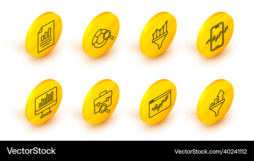 Set line sales funnel with chart graph Vector Image
