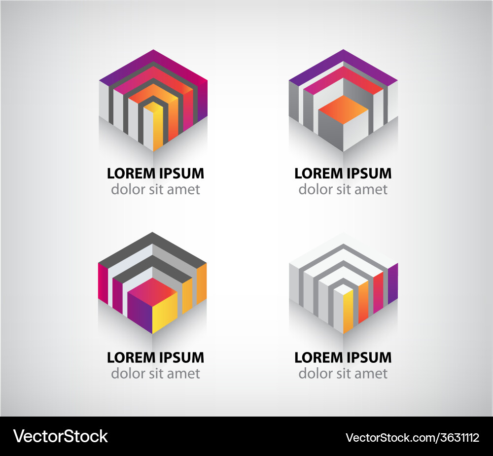 Set of abstract colorful geometric cube 3d icons vector image