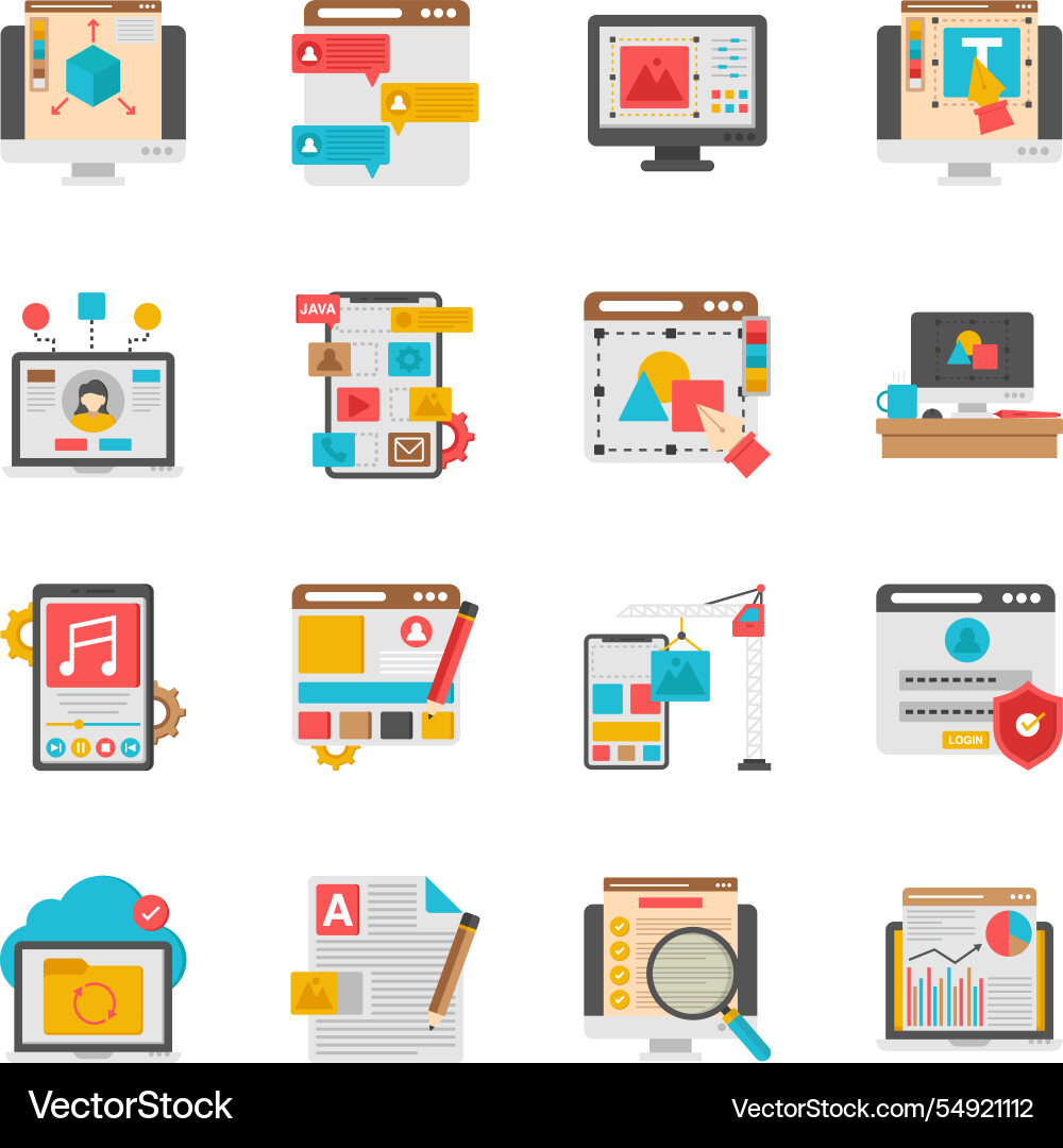 Set of programming and development flat icons vector image