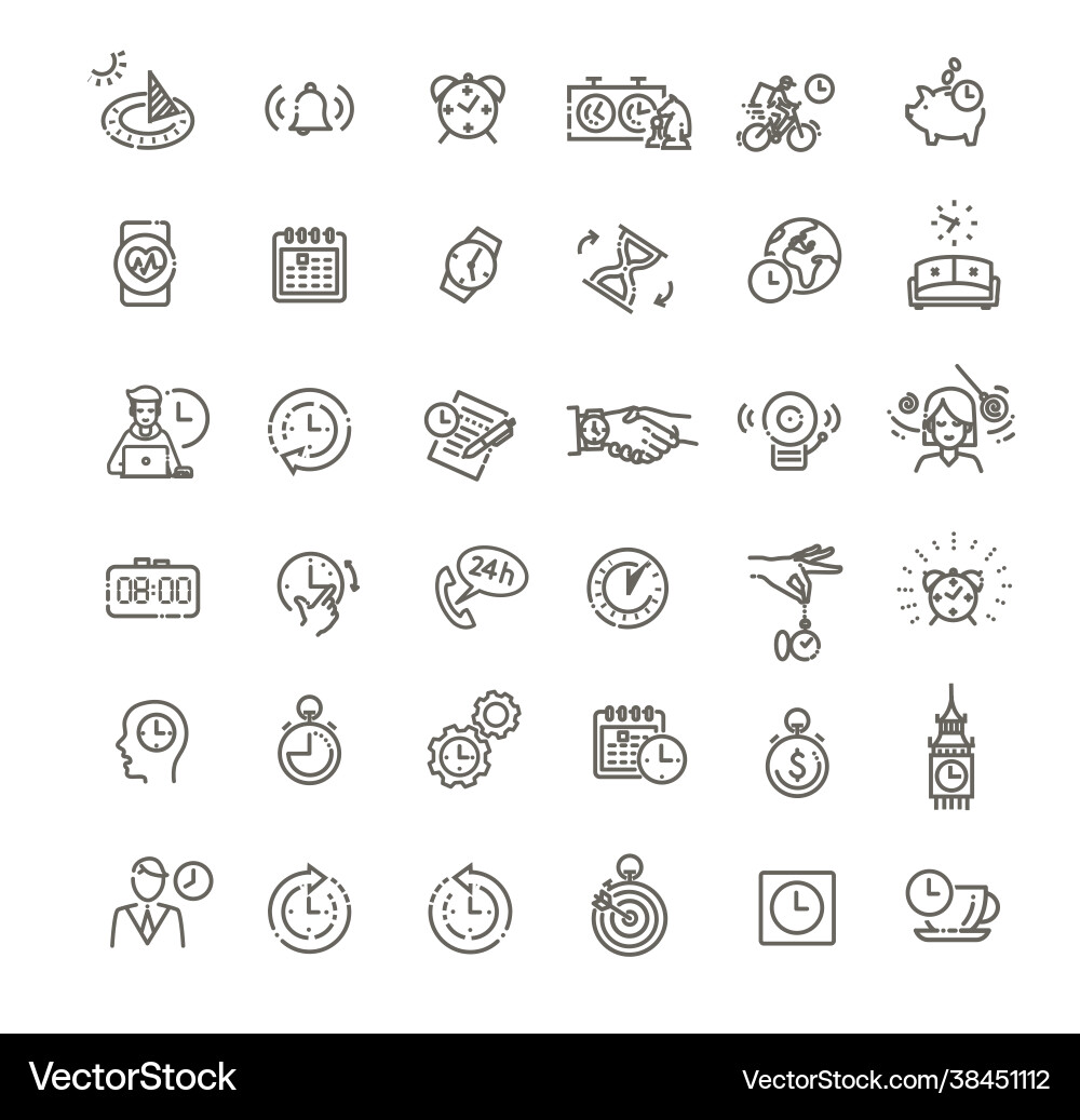 Time and date related line icon set vector image